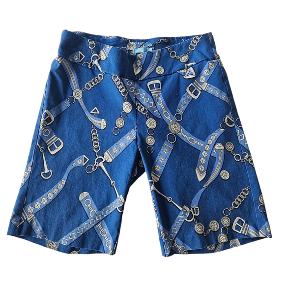 J MCLAUGHLIN Blue Equestrian Print Masie Bermuda Pull-On Shorts | SZ 2 - Picture 1 of 10